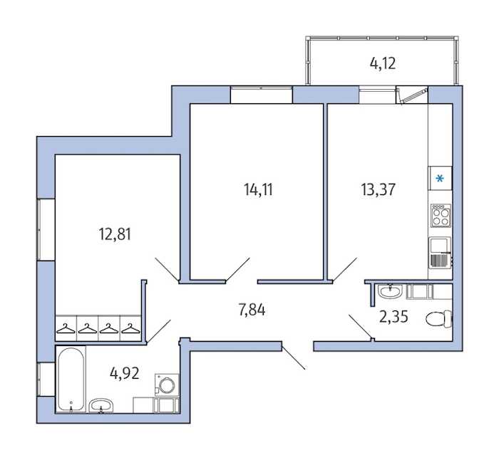Двухкомнатная квартира в : площадь 56.54 м2 , этаж: 4 – купить в Санкт-Петербурге